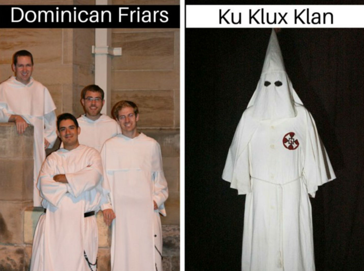 Un calugar dominican, confundat cu un membru Ku Klux Klan, intr-un campus universitar. "Aveti grija, nu va plimbati singuri"