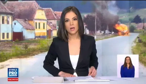 O masina frigorifica a ars ca o torta pe o sosea din Caras-Severin. Ce a facut soferul inainte de sosirea pompierilor