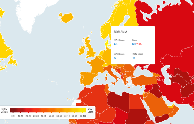 HARTA INTERACTIVA a celor mai corupte state din lume. Pe ce loc se claseaza Romania in topul spagilor si contractelor ascunse