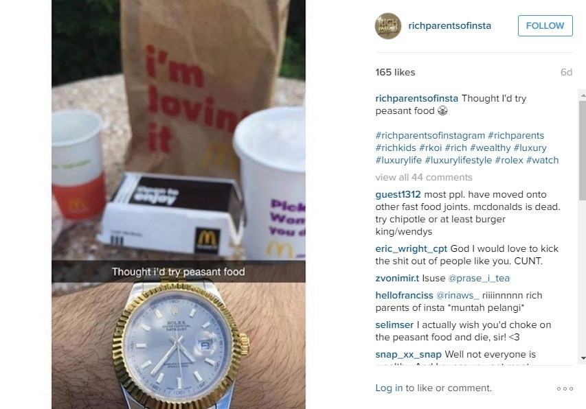 Viata luxoasa si aroganta a parintilor bogati de pe Instagram: "Astazi, m-am gandit sa incerc niste mancare de tarani"