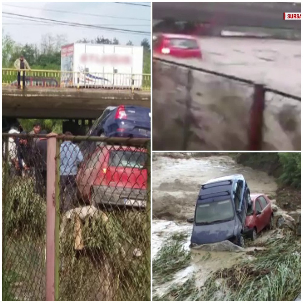 Rupere de nori, in Valcea. Un sofer a fost luat cu tot cu masina de viitura