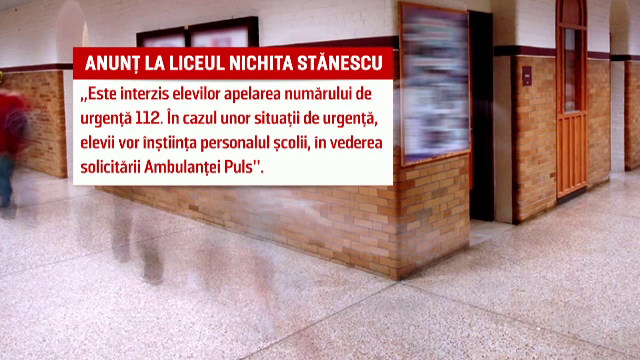 Ancheta la liceul Nichita Stanescu, dupa ce elevilor li s-a interzis sa sune la 112. Motivul invocat de conducere