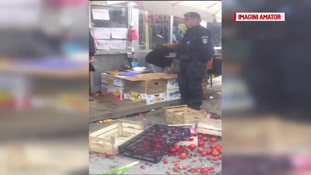 Controale cu scandal intr-o piata din Constanta. Un vanzator a aruncat toate legumele pe jos si a amenintat cu moartea