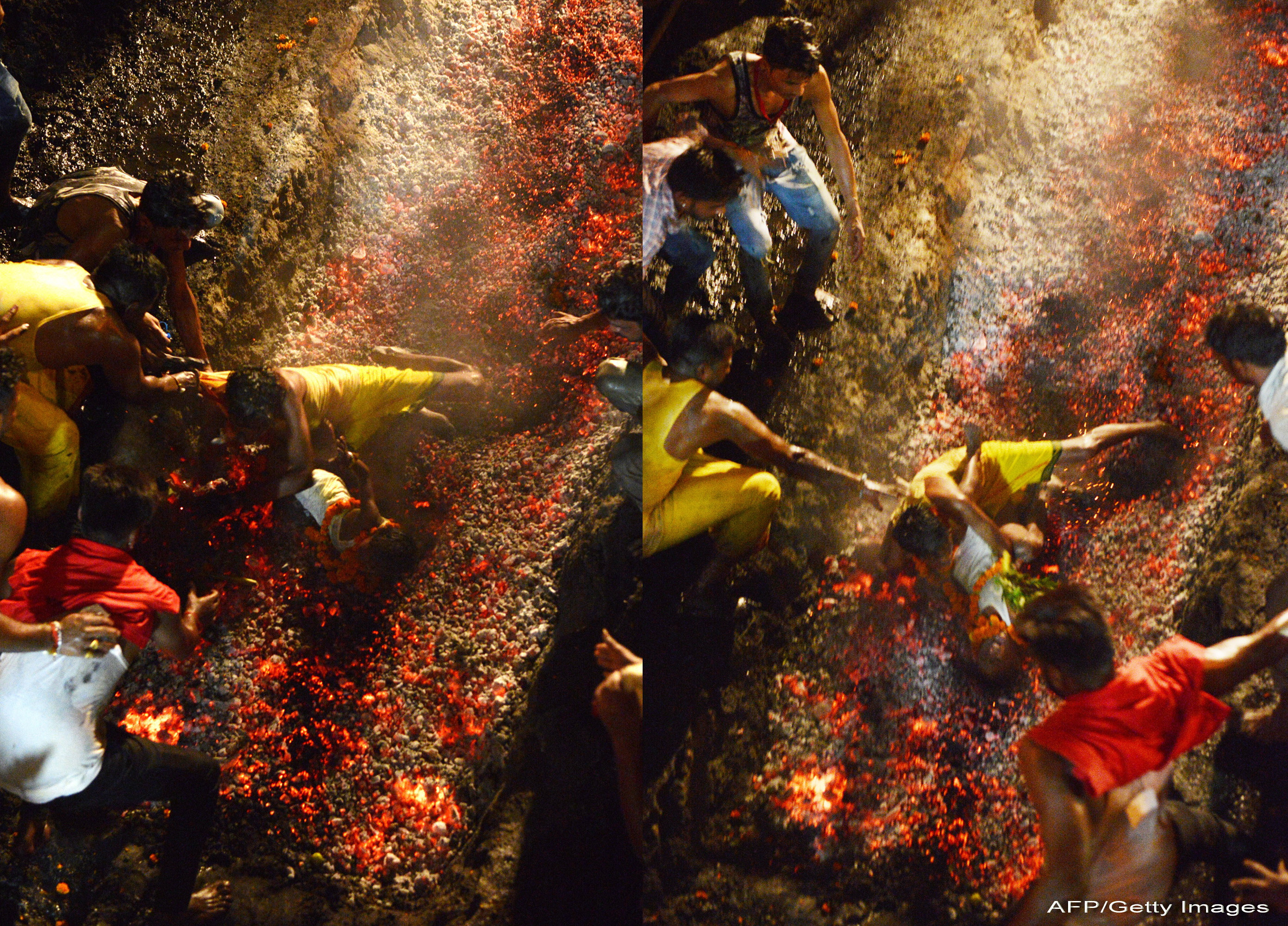 Ce a patit un baiat din India dupa ce tatal l-a scapat in carbuni incisi, la un festival. Oamenii au sarit sa-i scoata
