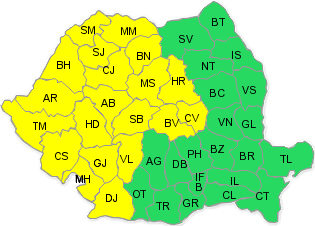 COD GALBEN de ploi torentiale si grindina in vestul si centrul tarii, vreme frumoasa in rest. Cand facem o pauza de canicula