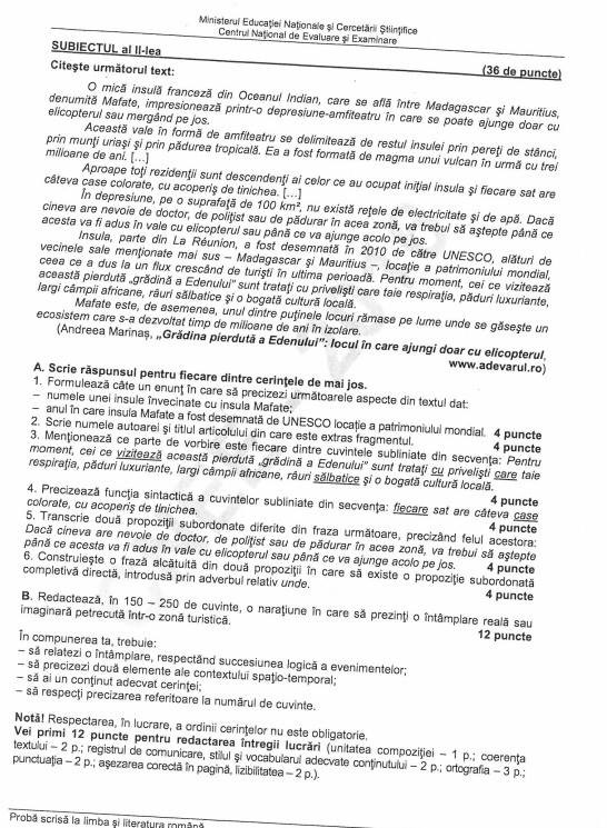 subiecte limba romana 1