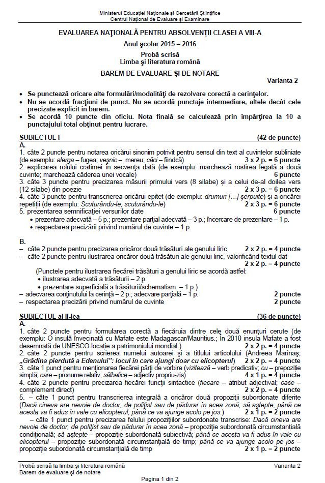 barem corectare limba romana 1