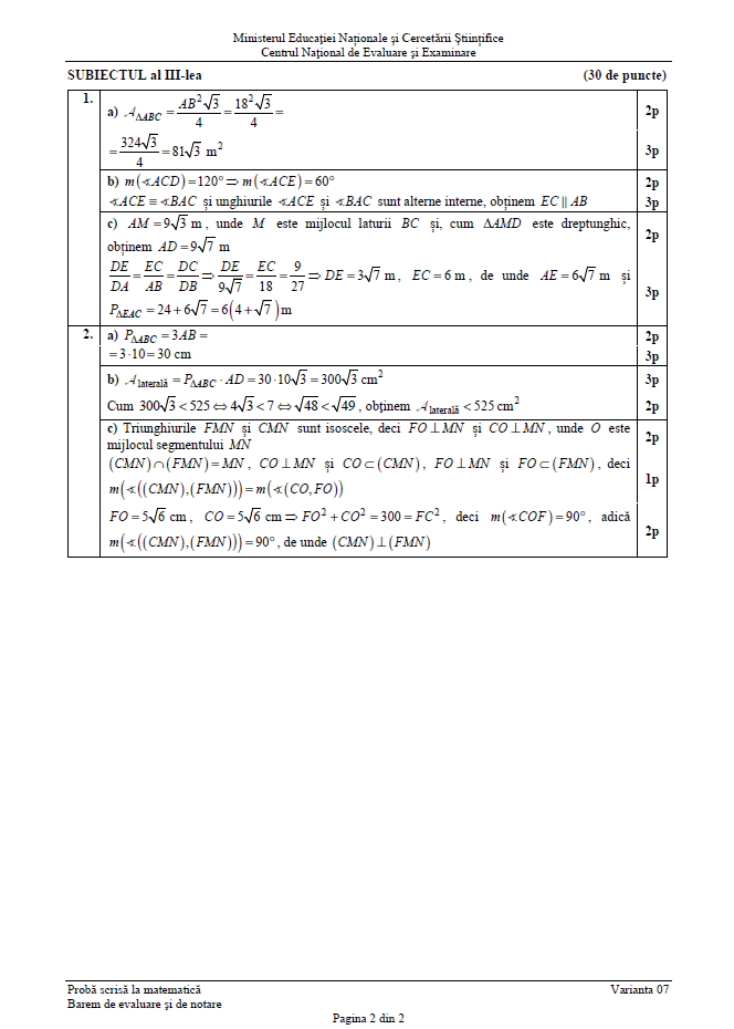 barem evaluare matematica 1