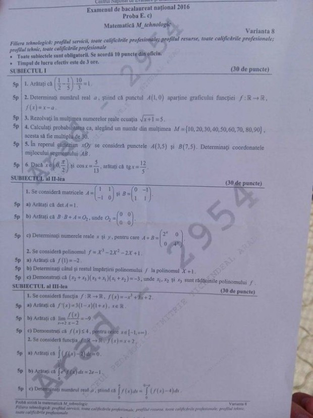 Matematica tehnologic