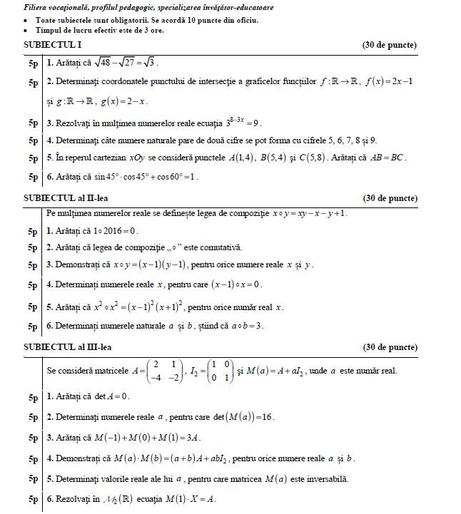 Subiecte matematica pedagogic