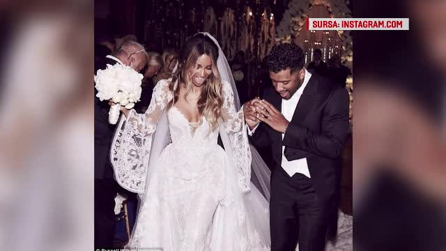 Cantareata Ciara s-a casatorit cu jucatorul de fotbal american Russell Wilson. Cum a aratat rochia si ce vedete au participat