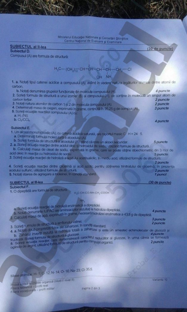 subiecte Chimie