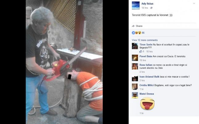 Poza cu un consilier local din Suceava ce simuleaza o executie in stilul ISIS, pe Facebook. PNL vrea sa-l excluda din partid