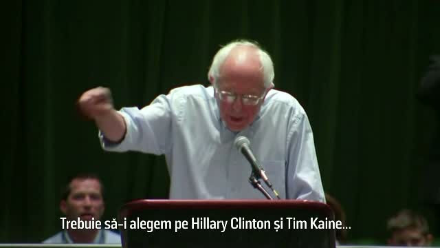Sustinatorii lui Bernie Sanders l-au fluierat si l-au luat peste picior cand i-a indemnat sa o sprijine pe Hillary Clinton