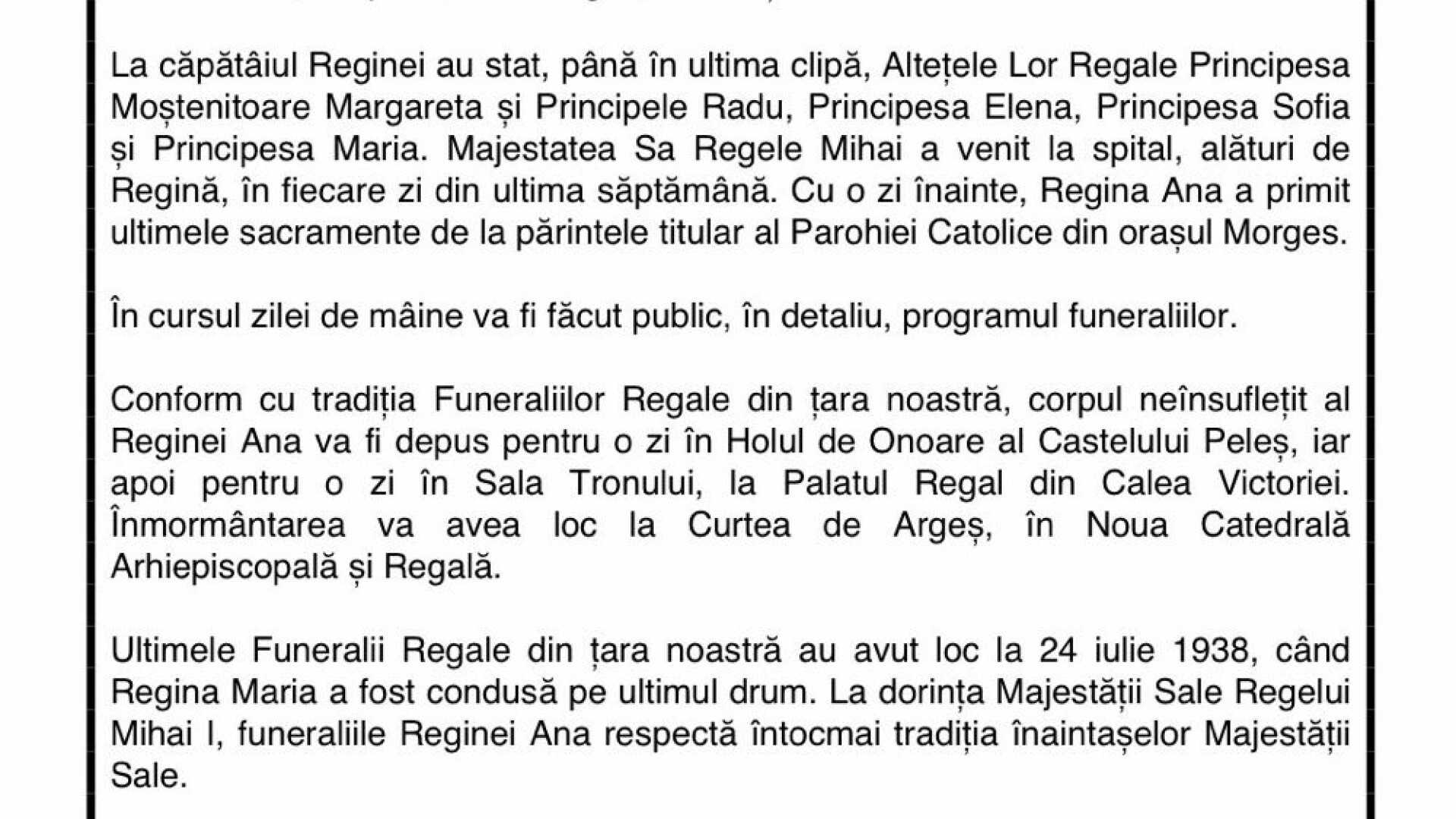 Comunicat Casa Regala a Romaniei