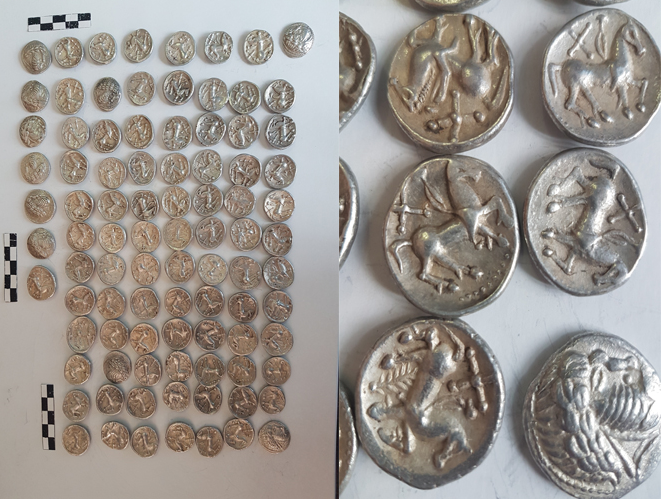 91 de monede geto-dacice din argint, descoperite de un cautator de comori in Vrancea. Ce a facut cu ele. FOTO