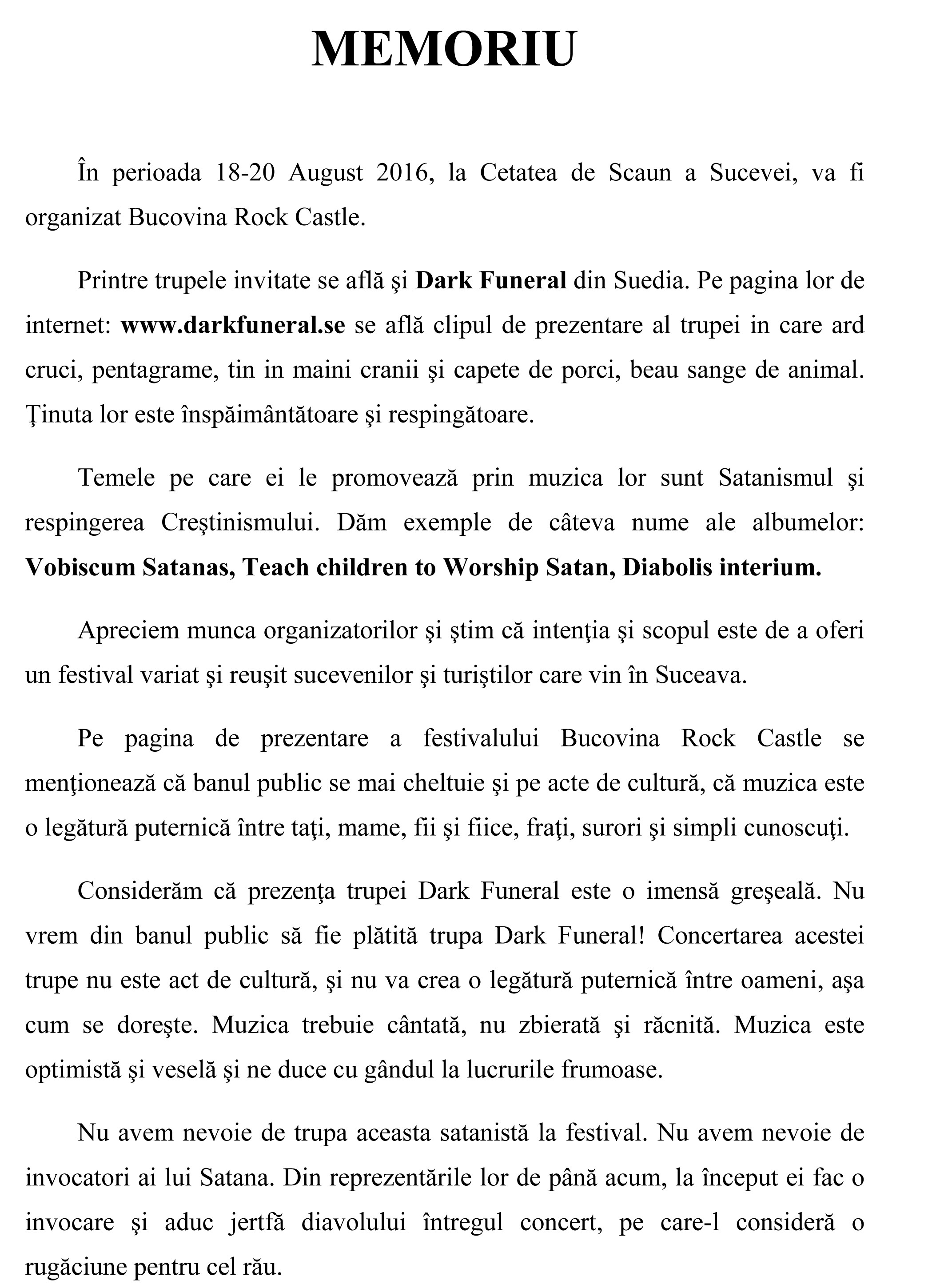 O asociatie crestina protesteaza fata de concertul trupei Dark Funeral, pentru ca "sunt satanisti": "Ard cruci si beau sange"