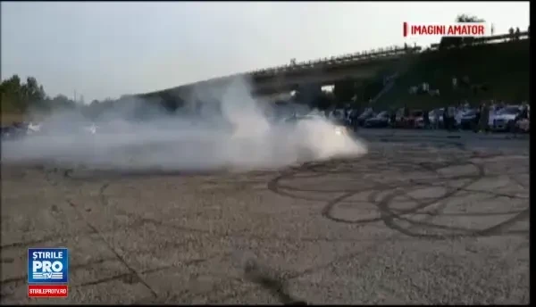 Spectacol de drifturi oferit de 300 de masini puternice, la Galati. De ce au disparut toti soferii cand au aparut jandarmii