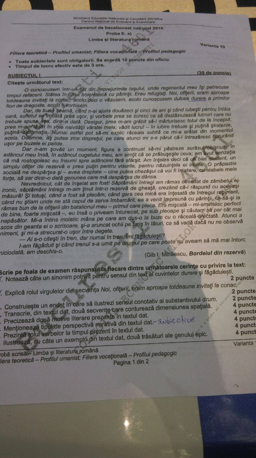 subiecte romana bac