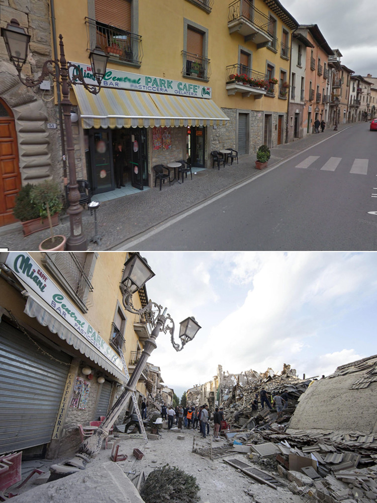 Amatrice inainte si dupa cutremur