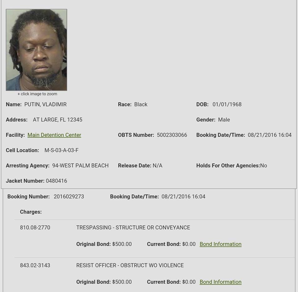 "Vladimir Putin" a fost arestat de politistii americani in Palm Beach. Ce acuzatii i se aduc