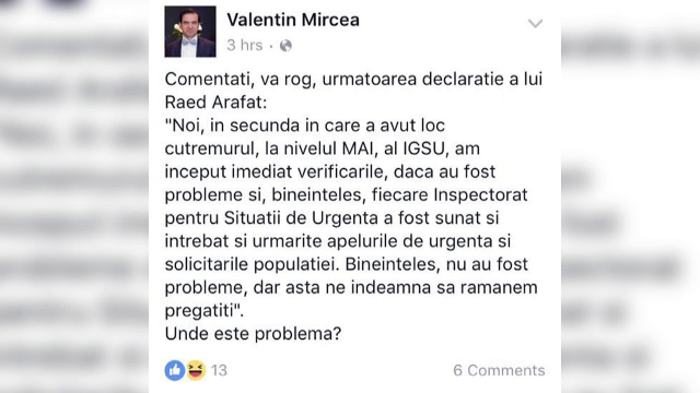 Valentin Micea, cutremur