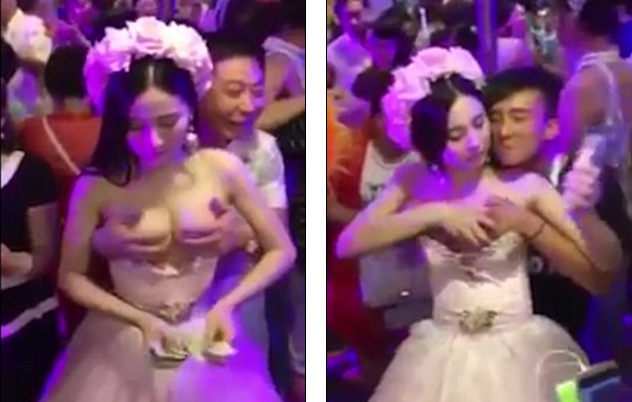 Mireasa din China filmata in timp ce-i lasa pe nuntasi sa-i atinga bustul contra cost. Cum a reactionat mirele. VIDEO