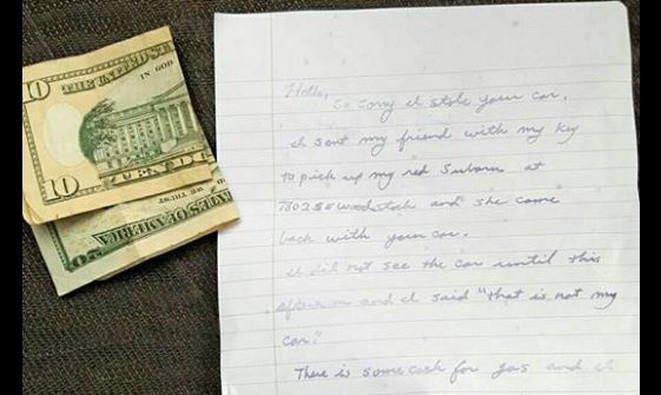 "Buna, imi pare rau ca ti-am furat masina!" Biletul pe care l-a gasit o femeie pe masina! Motivul pentru care erau bani langa bilet