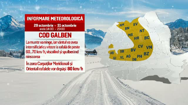 Cod galben de ninsori si vant puternic, valabil pana luni noapte. Un val de frig polar, resimtit in toata tara