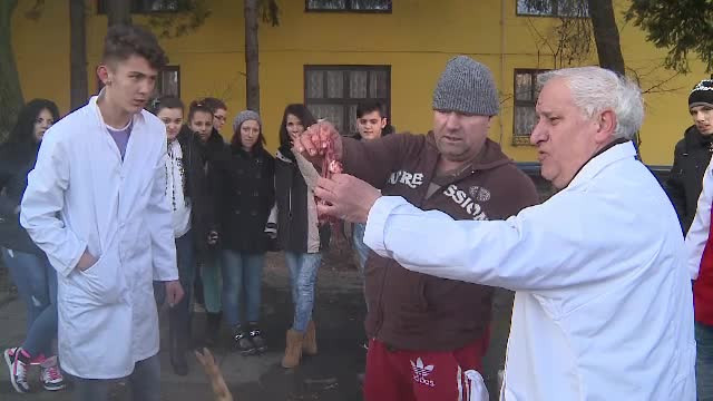 Lectie inedita de taiat porcul. Elevii unei clase din Arad au invatat cum sa aleaga cotletele
