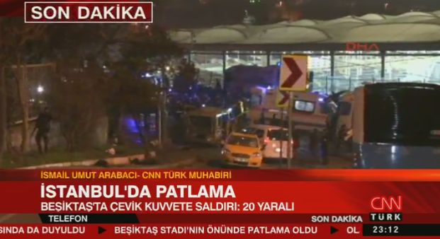 Atentate in Istanbul. Doua explozii au avut loc langa stadionul lui Besiktas: cel putin 13 morti si zeci de raniti. VIDEO