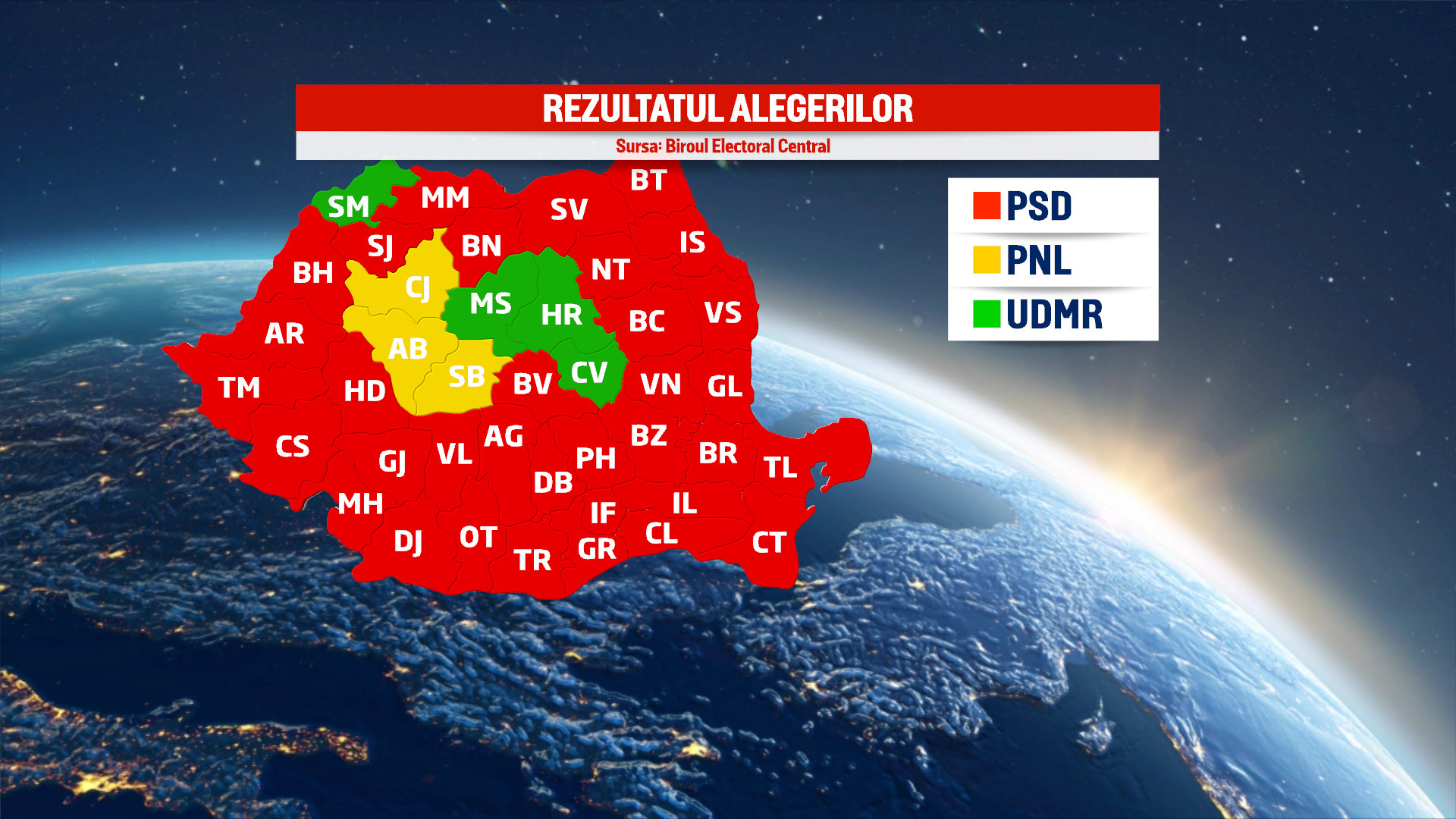 Harta rezultate alegeri parlamentare 2016