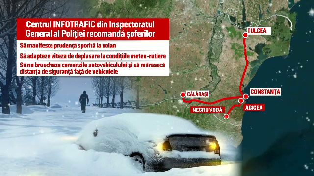 Vremea rea s-a mutat in sudul tarii. Strat de zapada de 40 de cm in Constanta. Mai multe autovehicule au ramas blocate