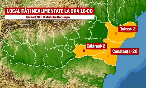Localitati din Constanta, Tulcea si Calarasi au ramas fara energie electrica. Cu cat a crescut consumul in ultima saptamana