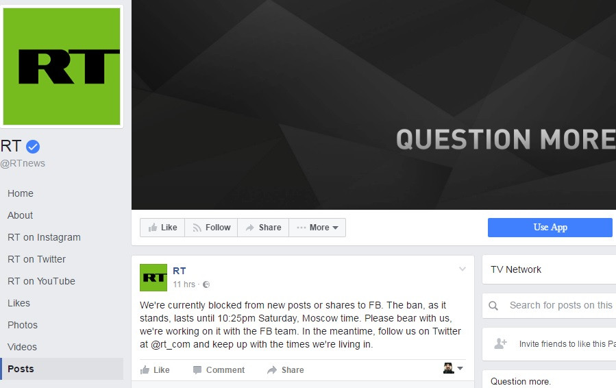Postul Russia Today nu mai poate da LIVE pe Facebook ceremonia de investire a lui Donald Trump. De ce au rusii interdictie