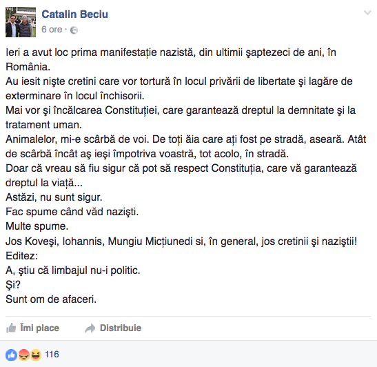 Vicepresedinte ALDE, despre protestul fata de Legea Gratierii: "Prima manifestatie nazista. Au iesit niste cretini"