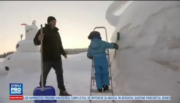 Un tata din Germania si fiul sau de 5 ani au realizat cel mai mare om de zapada din Europa. Cum arata creatia de 7 metri