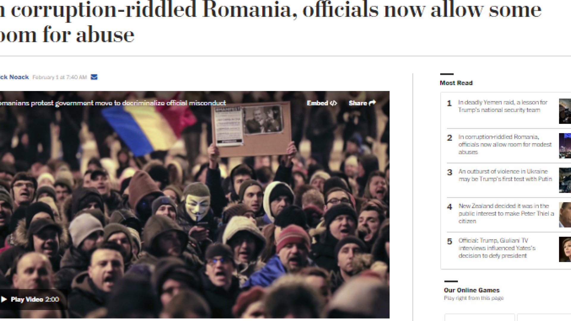 The Washington Post: In Romania exista de acum un tip acceptabil de coruptie. Observatorii, socati de masura