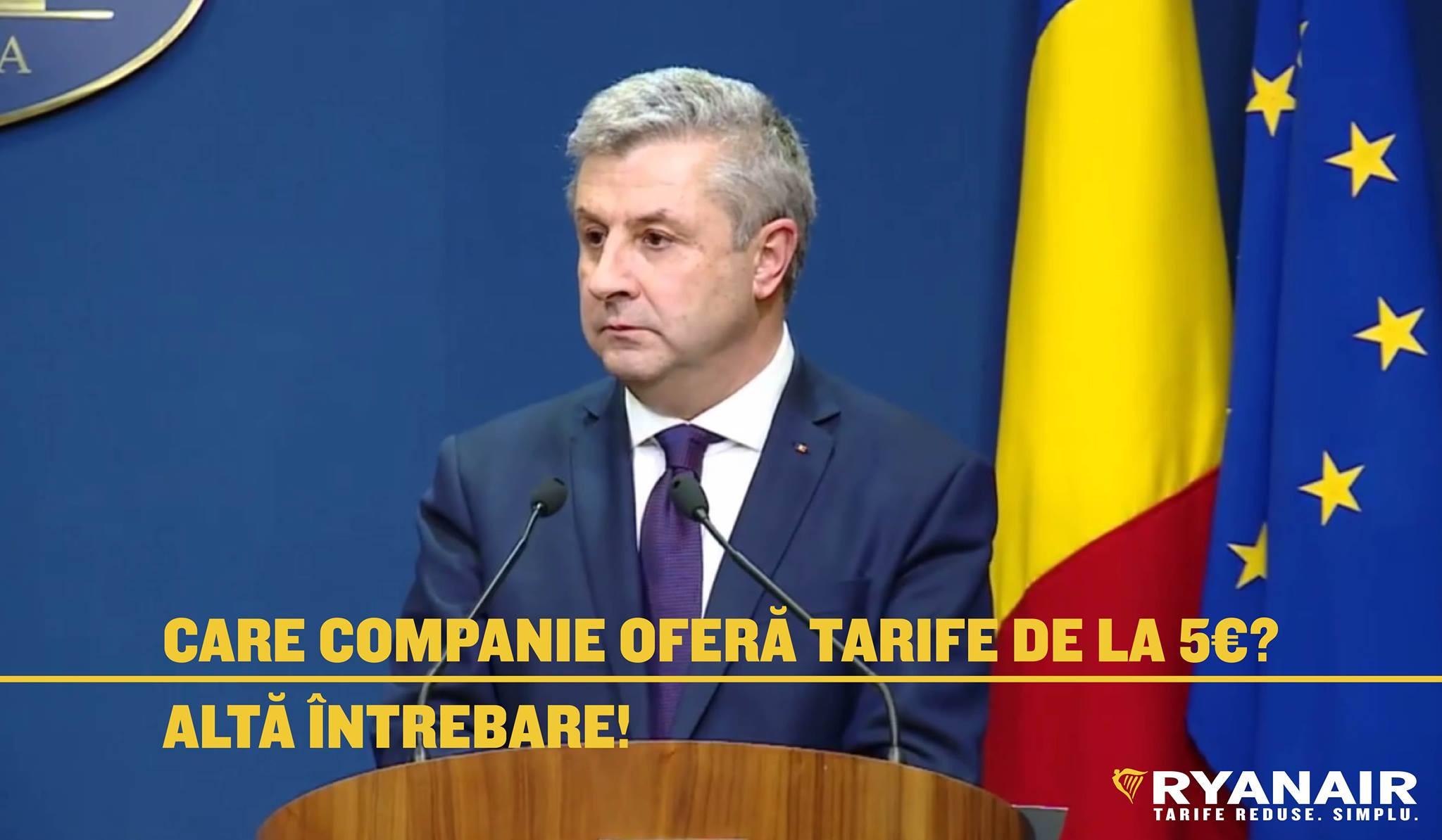 Ryanair il ironizeaza pe ministrul Florin Iordache intr-o reclama postata pe pagina sa de Facebook