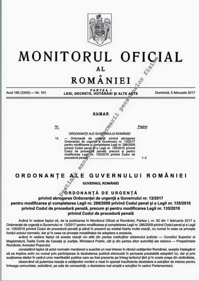 Guvernul a abrogat OUG de modificare a codurilor penale si desecretizarea stenogramelor. Ordonanta, publicata in M. Oficial