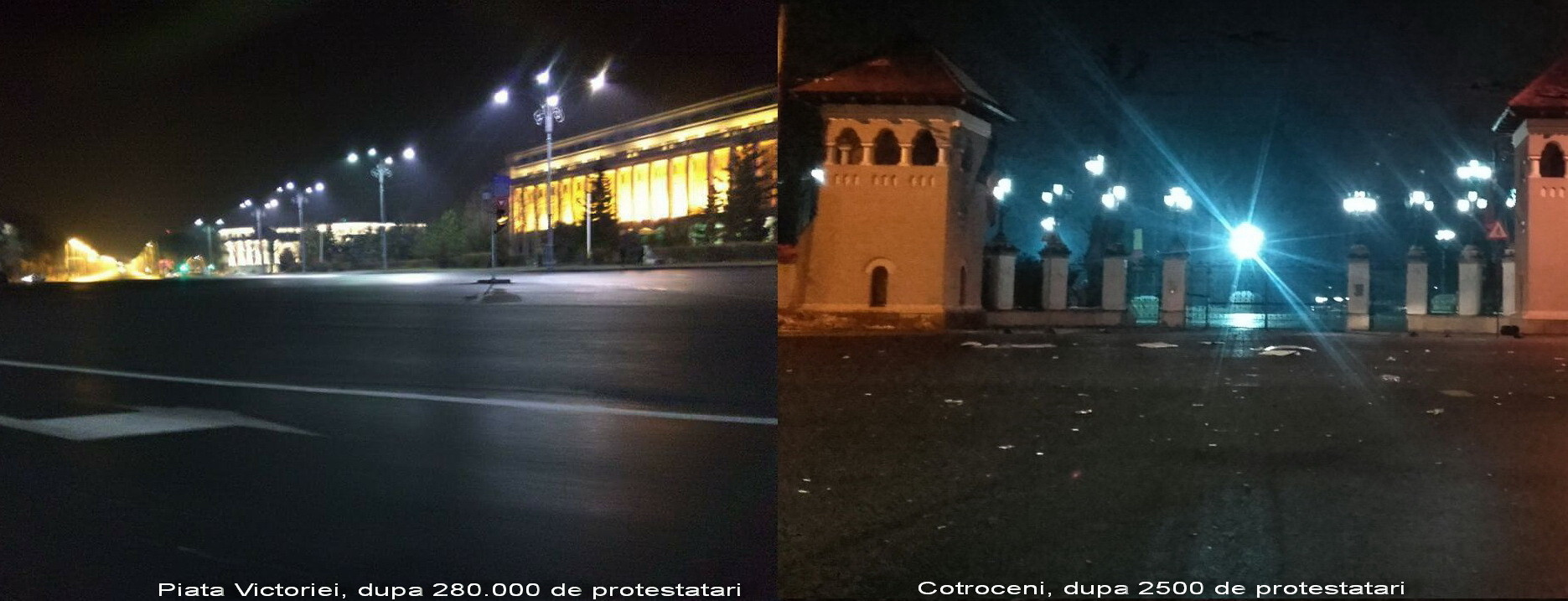 FOTO. Diferenta intre Piata Victoriei dupa 280.000 de protestatari si Palatul Cotroceni, dupa 2500 de protestatari