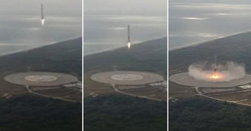 Momentul in care racheta SpaceX Falcon 9 aterizeaza dupa ce a lansat o capsula Dragon catre ISS, surprins cu o drona. VIDEO