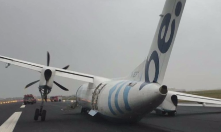 Emotii la aterizarea unei curse Edinburgh-Amsterdam. Momentul in care una din rotile avionului a cedat. VIDEO