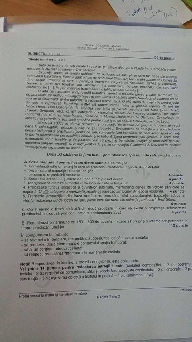 Subiecte simulare clasa a VIII-a