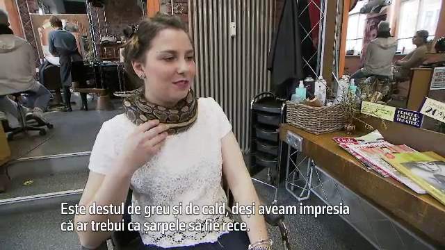 Clientii unui coafor din Germania merg la masaj pentru a se relaxa cu ajutorul unui piton. "Este destul de greu si de cald"