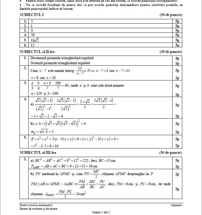 Barem evaluare nationala bac
