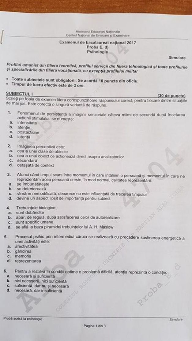 subiecte Psihologie