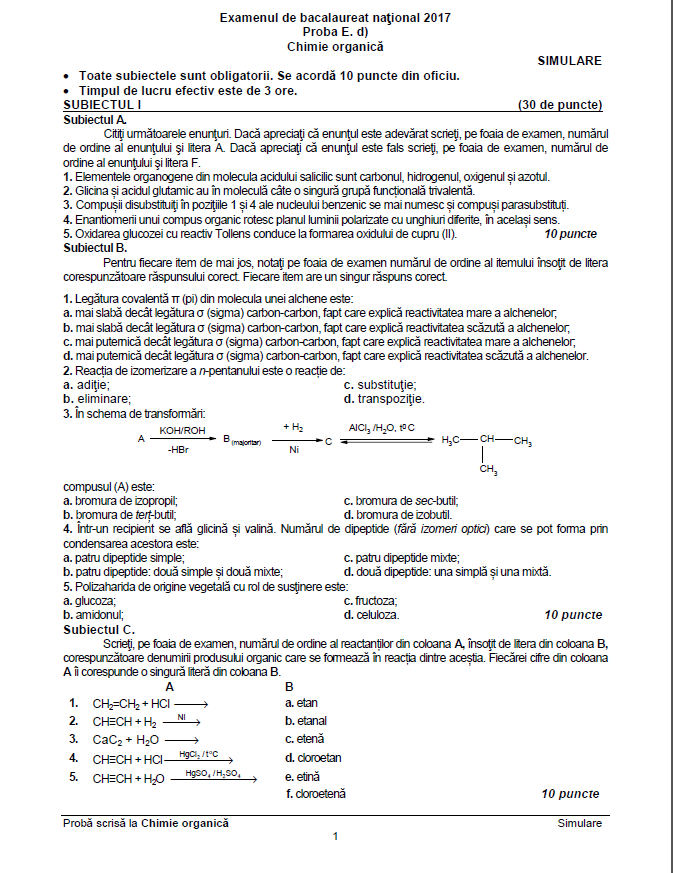 subiecte chimie organica