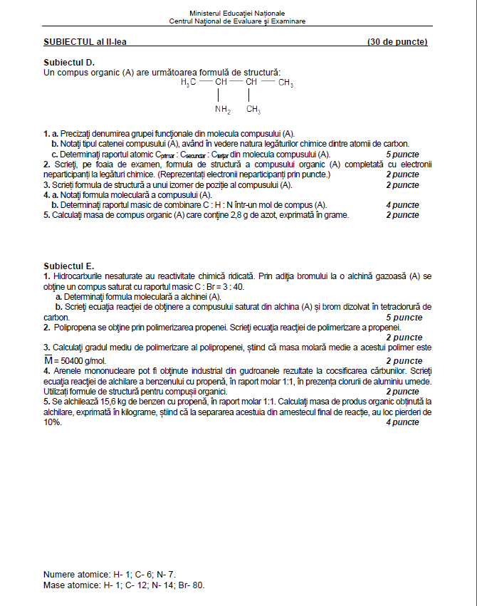 subiecte chimie organica