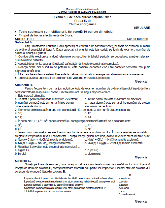 subiecte chimie anorganica
